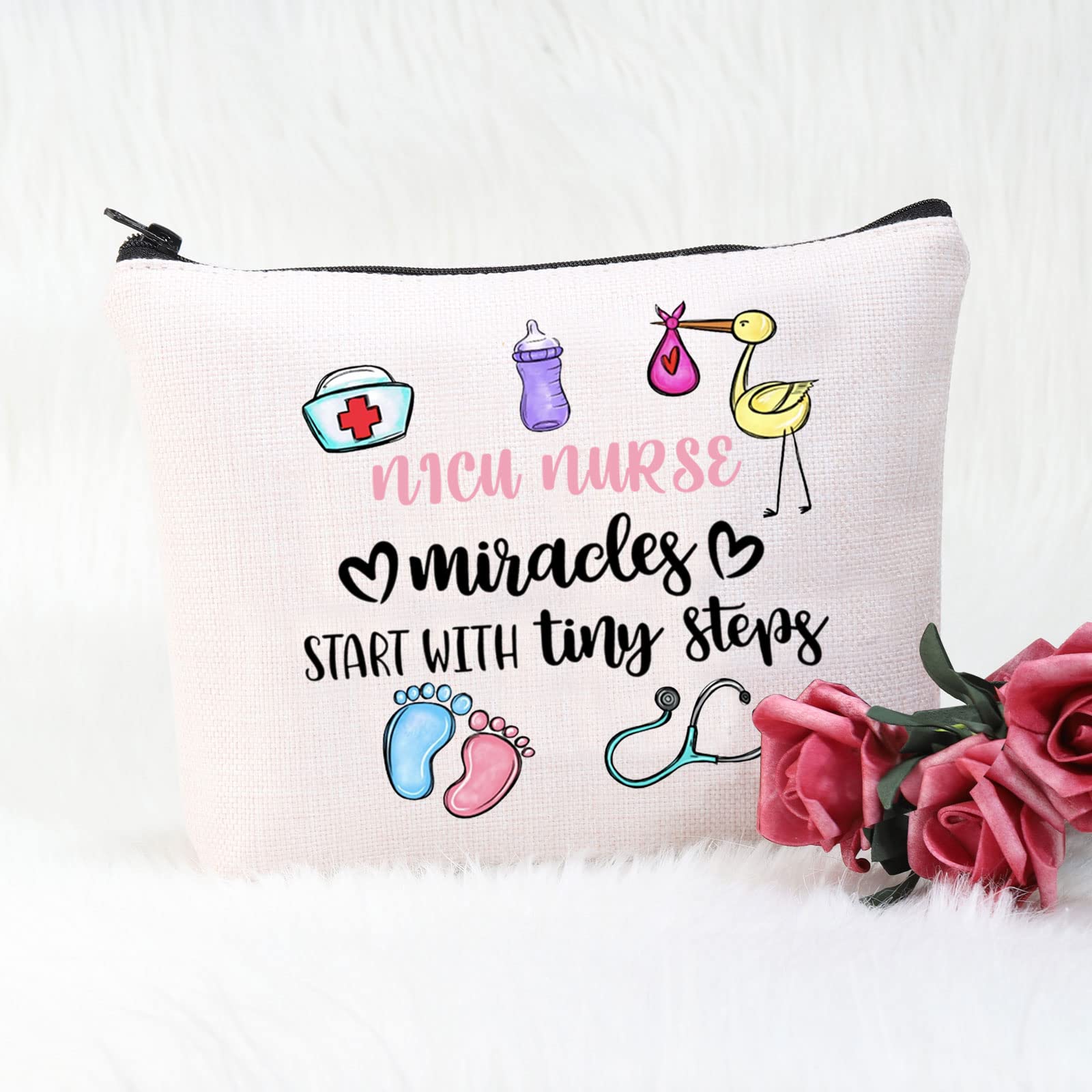 POFULL Nicu Nurse Gift Miracles Start with Tiny Steps Nursing Student Gift NICU Nurse Appreciation Gift (NICU NURSE bag)