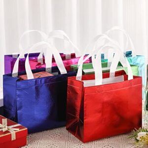 48 Pcs Glossy Reusable Grocery Bags Shopping Tote Bag 3 Size Glossy Mix Color Gift Tote Bags Non Woven Fabric Present Bag with Handles for Party Birthday Wedding Valentine's Day Event Goodie Gift