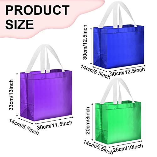 48 Pcs Glossy Reusable Grocery Bags Shopping Tote Bag 3 Size Glossy Mix Color Gift Tote Bags Non Woven Fabric Present Bag with Handles for Party Birthday Wedding Valentine's Day Event Goodie Gift