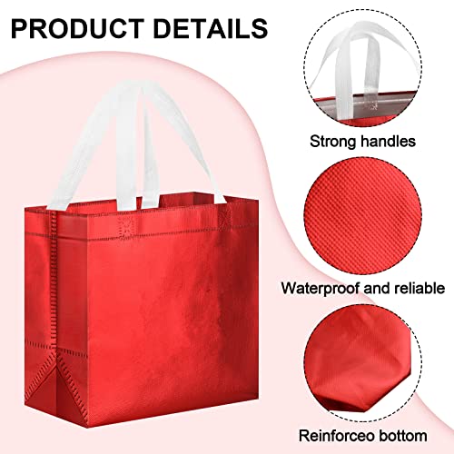 48 Pcs Glossy Reusable Grocery Bags Shopping Tote Bag 3 Size Glossy Mix Color Gift Tote Bags Non Woven Fabric Present Bag with Handles for Party Birthday Wedding Valentine's Day Event Goodie Gift