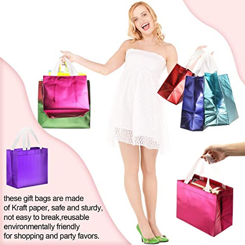 48 Pcs Glossy Reusable Grocery Bags Shopping Tote Bag 3 Size Glossy Mix Color Gift Tote Bags Non Woven Fabric Present Bag with Handles for Party Birthday Wedding Valentine's Day Event Goodie Gift