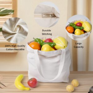 Acoavo Grocery Bag with Zipper 4 Pack 15.7'' × 13.7'' Reusable Canvas Tote Bags Bulk for Shopping Bags DIY Gift Bags White