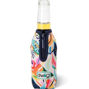 swig life bottle coolie, standard 12oz bottle insulator sleeve with zipper, neoprene insulated bottle jacket keeps drinks cold, bottle cooler in calypso