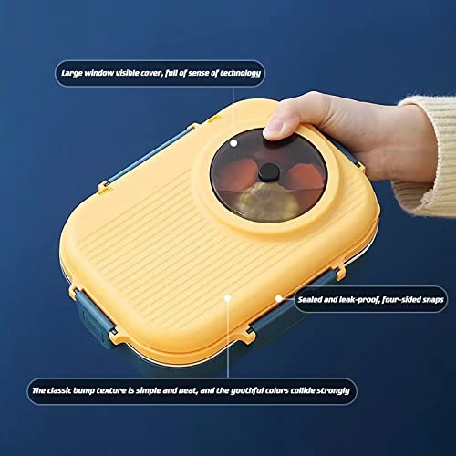 Yingluo Lunch Box,Hot Water Heating Portable Food Warmer,Removable 304 Stainless Steel Spoon And Portable Insulation Bag,1.1L,Yellow