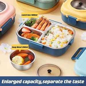 Yingluo Lunch Box,Hot Water Heating Portable Food Warmer,Removable 304 Stainless Steel Spoon And Portable Insulation Bag,1.1L,Yellow