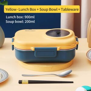 Yingluo Lunch Box,Hot Water Heating Portable Food Warmer,Removable 304 Stainless Steel Spoon And Portable Insulation Bag,1.1L,Yellow