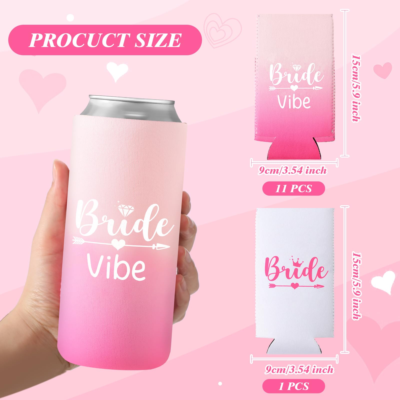 Roowest 12 Pcs Bachelorette Party Can Sleeves Brides Babes Can Cooler Wedding Party Favor for Bridesmaids Bachelorette Party Supplies for Wedding Bridal Shower Party Bridesmaid Gifts(3.5 x 5.9'')