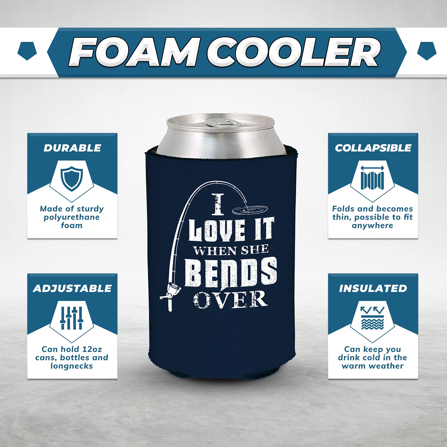 Fisherman Hooker Bends Over Pole Dance Funny Fishing Can Sleeve Cooler Insulated Drink Coozies Soda Beer Hugger Coolies (Navy, 3 Pk)