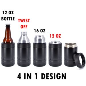 Clear Water Home Goods - 12 oz Stainless Steel Double Wall Vacuum Insulated Can or Bottle Beverage Cooler - Powder Coated Black - 6 Pack