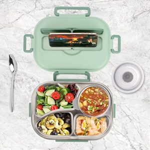 GESPERT Bento Box for Adult, Large 1500ML Capacity 316 Stainless Steel Bento Lunch Box Container with Insulated Bag and Durable Spork, Microwave/Freezer/Dishwasher Safe (Green)