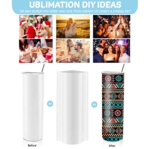 VEVELU 6 Pack Sublimation Tumblers 20 oz Skinny Straight - Stainless Steel 20 oz Sublimation Blank with Lids and Double Straws, Wall Insulated White Cups for Heat Press