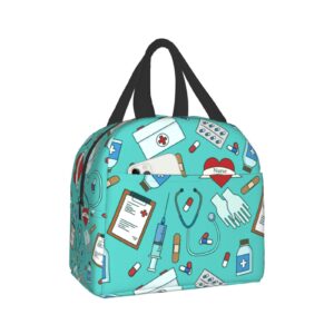 hmklpi nurse medical theme insulated kids lunch bag,nurses day gifts reusable cooler lunch tote for men & women girls camping/hiking/picnic/beach/travel