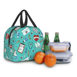 Hmklpi Nurse Medical Theme Insulated Kids Lunch Bag,Nurses Day Gifts Reusable Cooler Lunch Tote for Men & Women Girls Camping/Hiking/Picnic/Beach/Travel