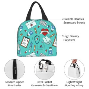 Hmklpi Nurse Medical Theme Insulated Kids Lunch Bag,Nurses Day Gifts Reusable Cooler Lunch Tote for Men & Women Girls Camping/Hiking/Picnic/Beach/Travel