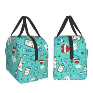 Hmklpi Nurse Medical Theme Insulated Kids Lunch Bag,Nurses Day Gifts Reusable Cooler Lunch Tote for Men & Women Girls Camping/Hiking/Picnic/Beach/Travel