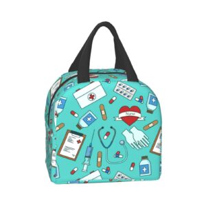 Hmklpi Nurse Medical Theme Insulated Kids Lunch Bag,Nurses Day Gifts Reusable Cooler Lunch Tote for Men & Women Girls Camping/Hiking/Picnic/Beach/Travel