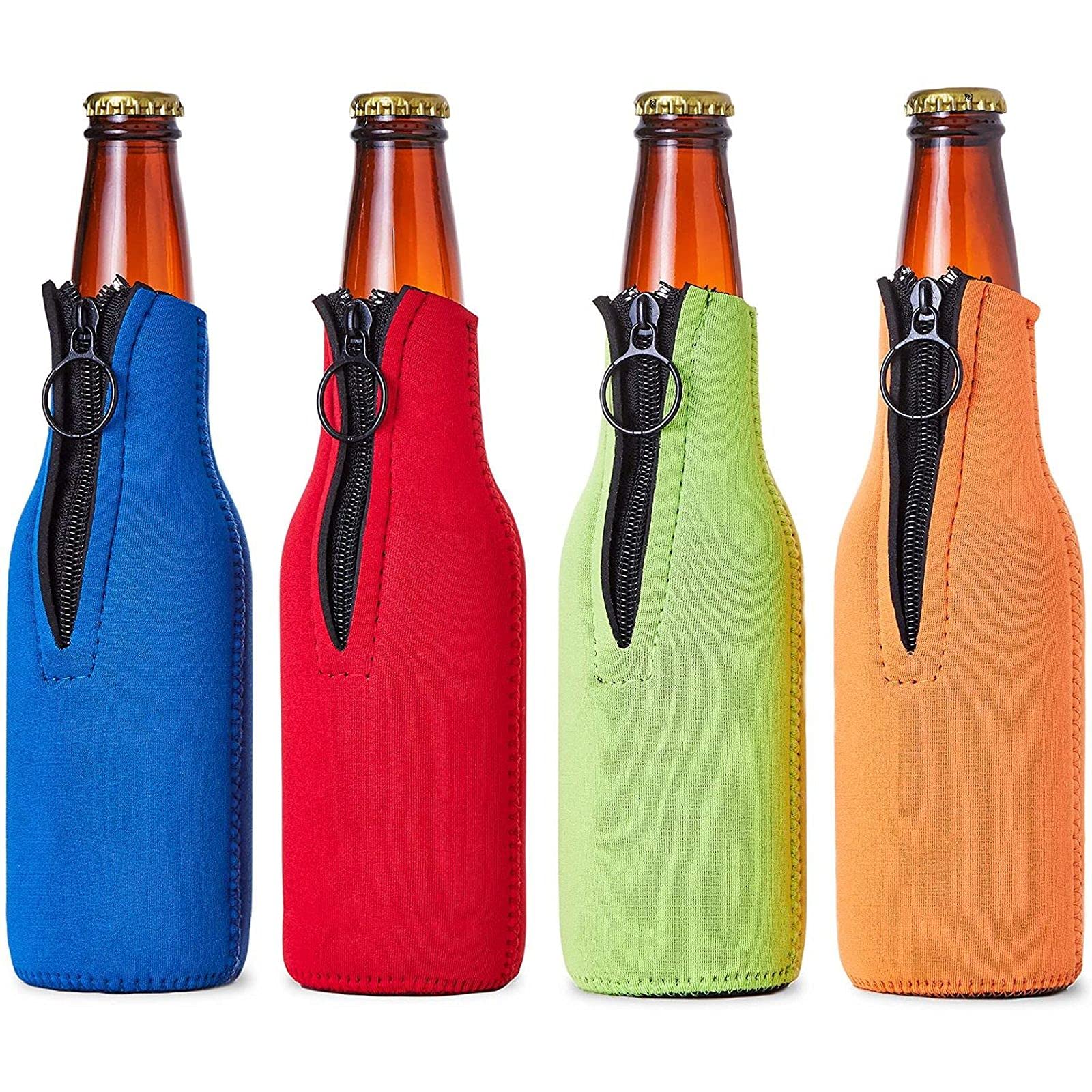 Juvale Beer Bottle Insulator Sleeves (4 Pack) Neoprene Cooler with Zipper Assorted Colors