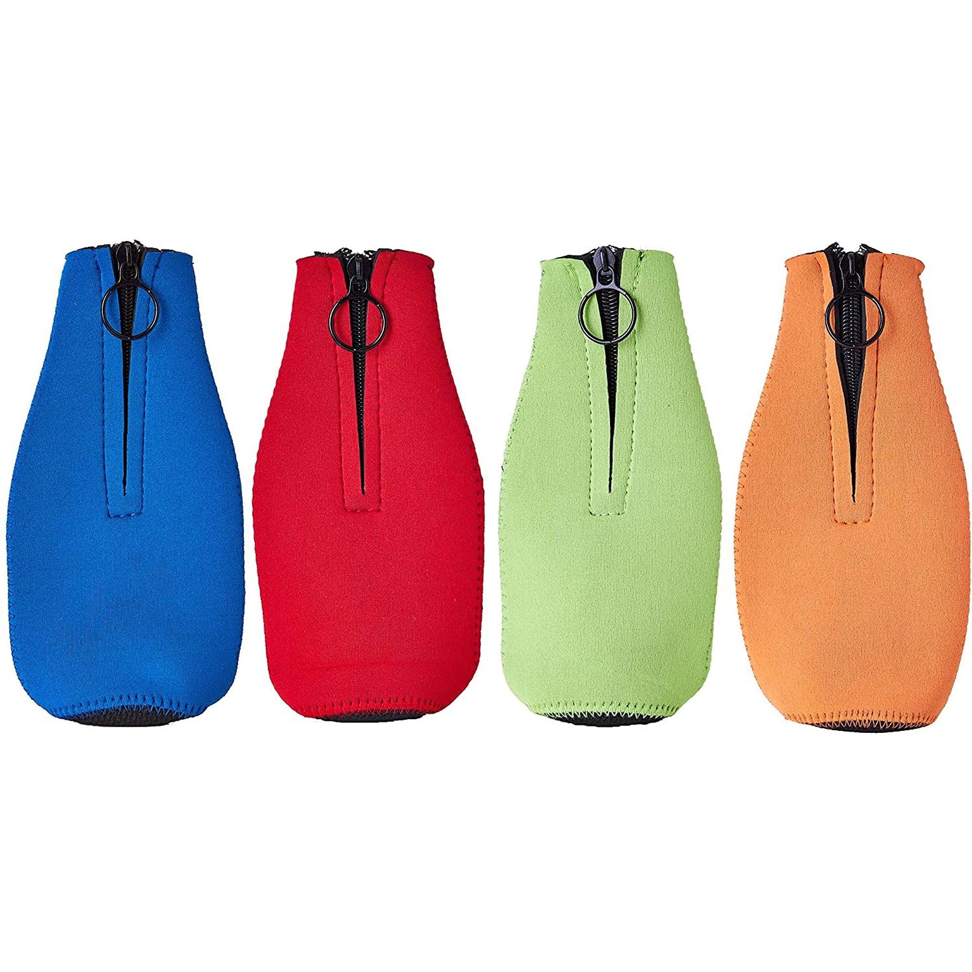 Juvale Beer Bottle Insulator Sleeves (4 Pack) Neoprene Cooler with Zipper Assorted Colors