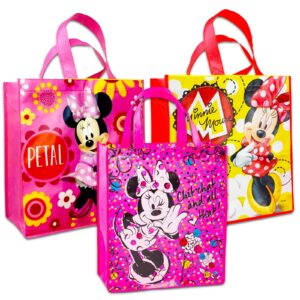 Disney Minnie Mouse Tote Bags Value Bundle - 3 Pc Minnie Reusable Large Tote Minnie Mouse Grocery Bags with Minnie Mouse Stickers (Minnie Accessories)