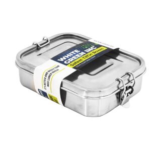 WG inc Small Stainless Steel Bento Box Sandwich Container, Salads or One Meal Tiffin | Open Design for Wraps | Hygienic, Easy to open secure clips, Durable ~ Dishwasher Safe and BPA-Free