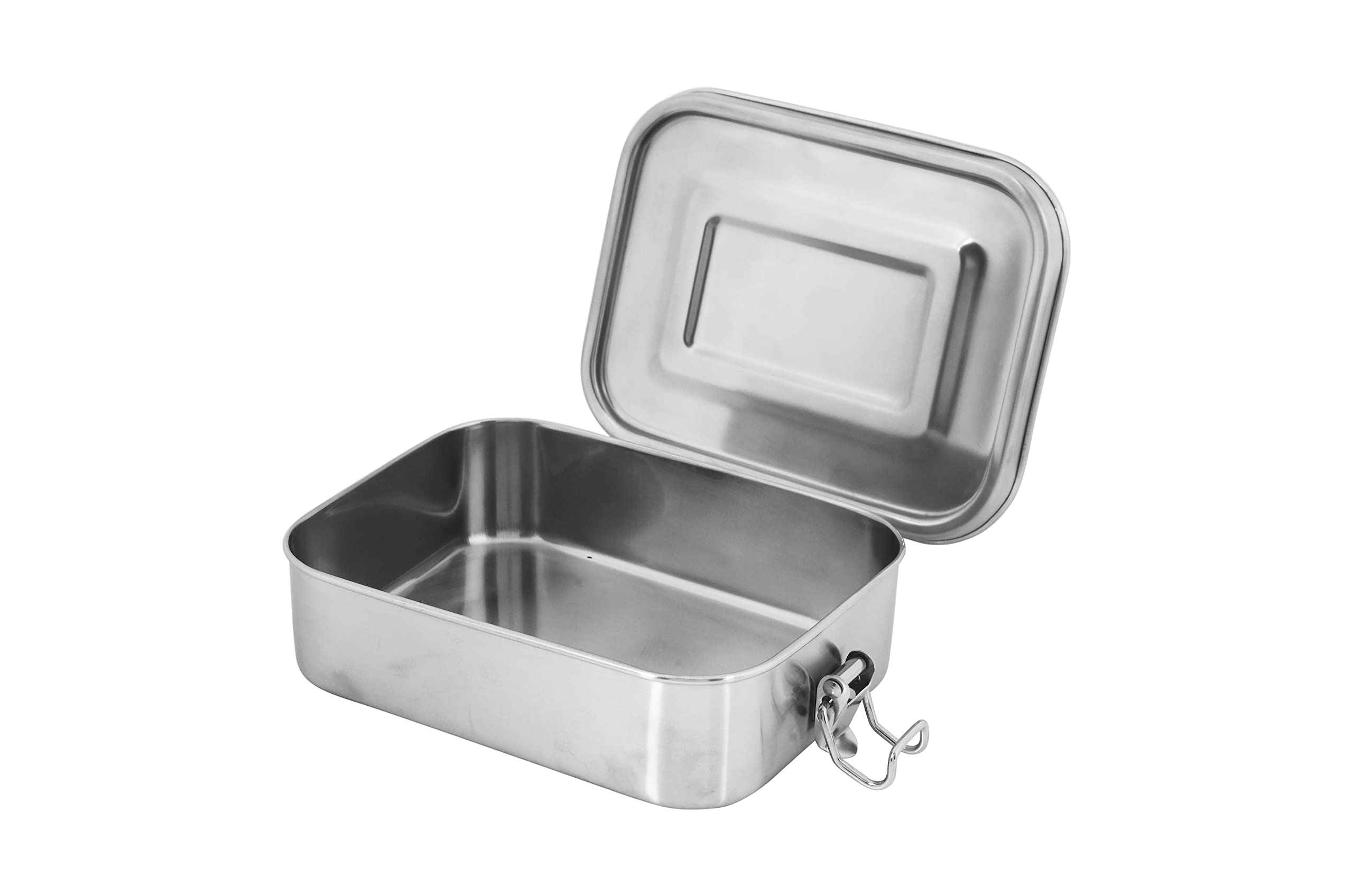 WG inc Small Stainless Steel Bento Box Sandwich Container, Salads or One Meal Tiffin | Open Design for Wraps | Hygienic, Easy to open secure clips, Durable ~ Dishwasher Safe and BPA-Free