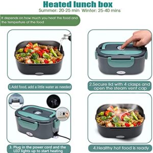 Electric Lunch Box Food Warmer Heater, 12V 24V 110V High Power Portable Microwave for Adults Food Heating, 1.5L Removable Stainless Steel Container for Car, Truck, Office, Home, Camping, Picnic