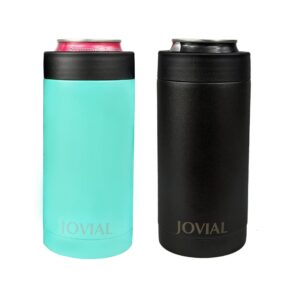 jovial 16 oz insulated stainless steel can cooler,double wall insulated can holder/insulator/coozie,tall boy sleeve for all 16 oz beer/soda/pop/coke cans. (16 oz, black+seafoam, 2)