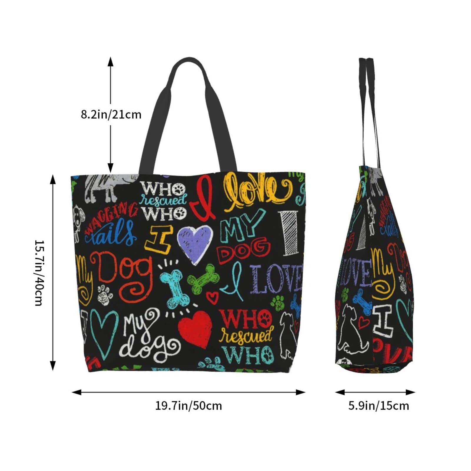 Animal Novelty I Love My Dog Reusable Tote Bag Women Large Casual Handbag Shoulder Bags for Shopping Groceries Travel Outdoors