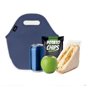 B&H Insulated Neoprene Lunch Tote Bags - Reusable, Durable, Machine Washable (Navy)