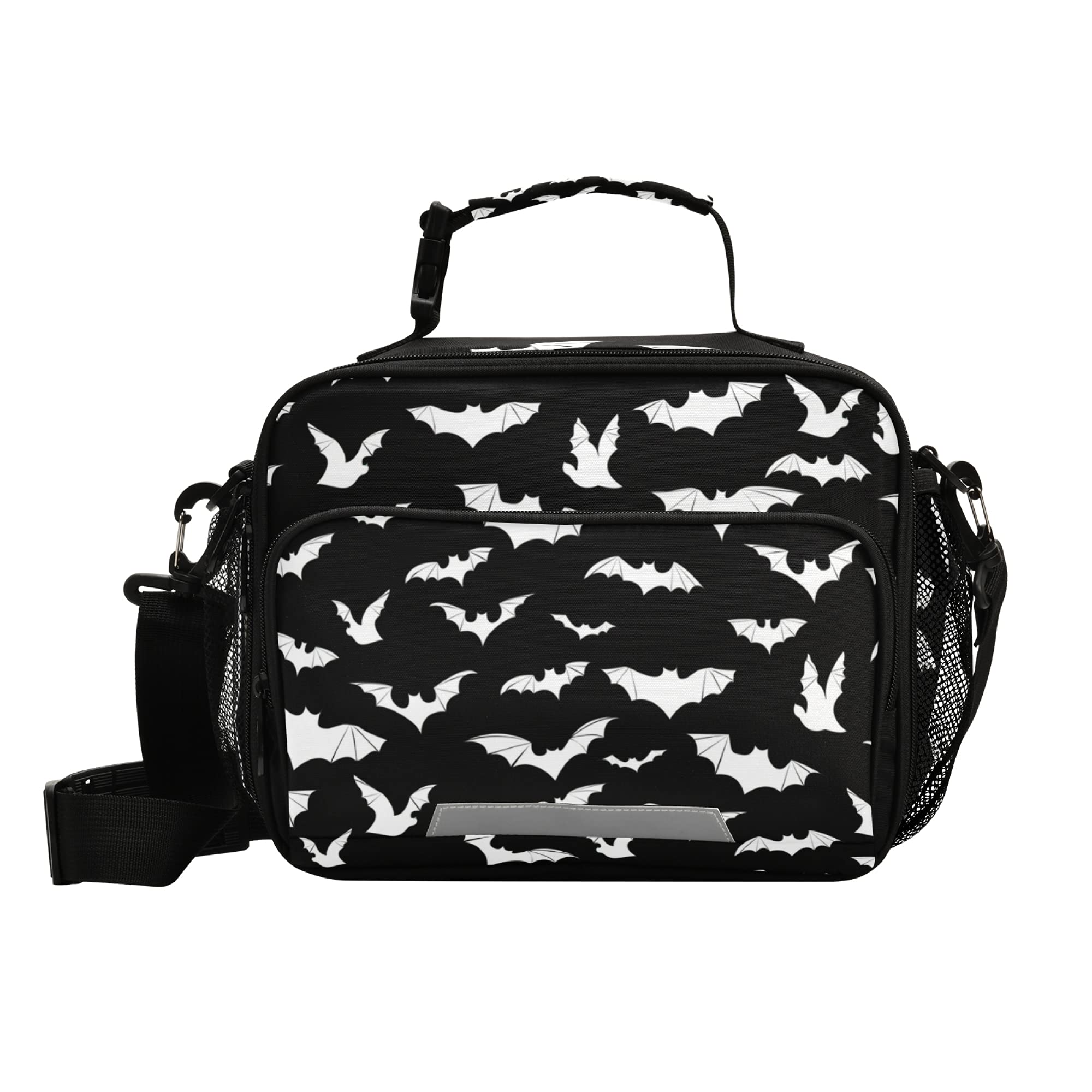 Glaphy Halloween Bats Lunch Bag Insulated Black Lunch Box Cooler Cooling Tote Food Container for Men Women Kids Adults