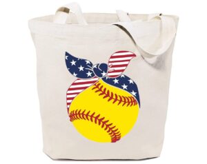 gxvuis softball canvas tote bag for women american flag bandana reusable travel grocery shoulder shopping bags funny gifts white
