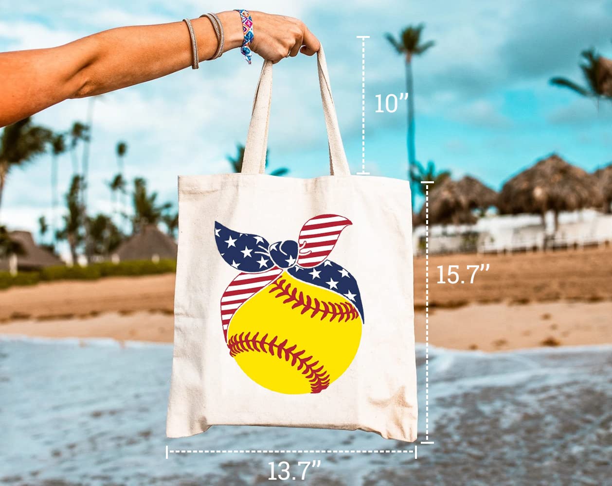 GXVUIS Softball Canvas Tote Bag for Women American Flag Bandana Reusable Travel Grocery Shoulder Shopping Bags Funny Gifts White