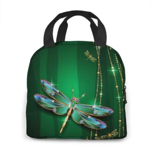 Mount Hour Dragonfly Green Insulated Lunch Box Reusable Cooler Tote Bag Waterproof Lunch Holder Gift for Women & Men Work Picnic or Travel