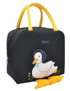 black cute cartoon duck lunch bags for kids reusable insulated lunch box female white collar nurse student office worker lunch tote bag