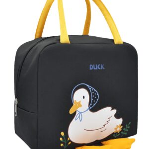 Black Cute Cartoon Duck Lunch Bags For Kids Reusable Insulated Lunch Box Female White Collar Nurse Student Office Worker Lunch Tote Bag