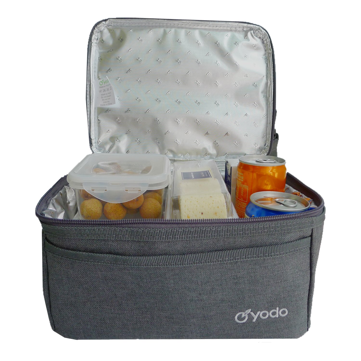 yodo Large Lunch Bag Double Layer Cooler Tote Bag for Adult Women and Men - Idea for Beach, Picnics, Road Trip, Meal Prep, Everyday Lunch to Work, Gray