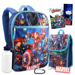 marvel avengers school backpack set ~ 8 pc bundle with 16" avengers superhero school bag, lunch box, water bottle, stickers, and more | avengers school supplies for kids