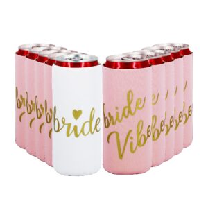 lady&home bachelorette slim can coolers for bridesmaid, set of 10 bride and team bride can cooler for bachelorette party favors and decorations for wedding (pink vibe,slim)