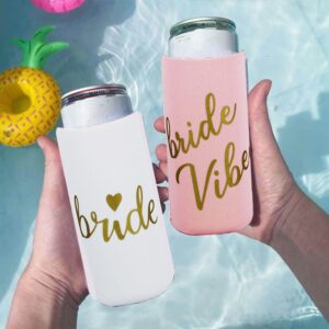 LADY&HOME Bachelorette Slim Can Coolers for Bridesmaid, Set of 10 Bride and Team Bride Can Cooler for Bachelorette Party Favors and Decorations for Wedding (Pink Vibe,Slim)