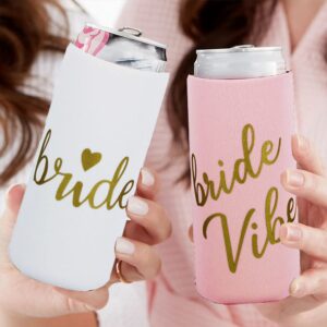 LADY&HOME Bachelorette Slim Can Coolers for Bridesmaid, Set of 10 Bride and Team Bride Can Cooler for Bachelorette Party Favors and Decorations for Wedding (Pink Vibe,Slim)