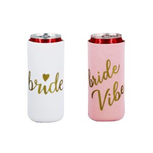 LADY&HOME Bachelorette Slim Can Coolers for Bridesmaid, Set of 10 Bride and Team Bride Can Cooler for Bachelorette Party Favors and Decorations for Wedding (Pink Vibe,Slim)