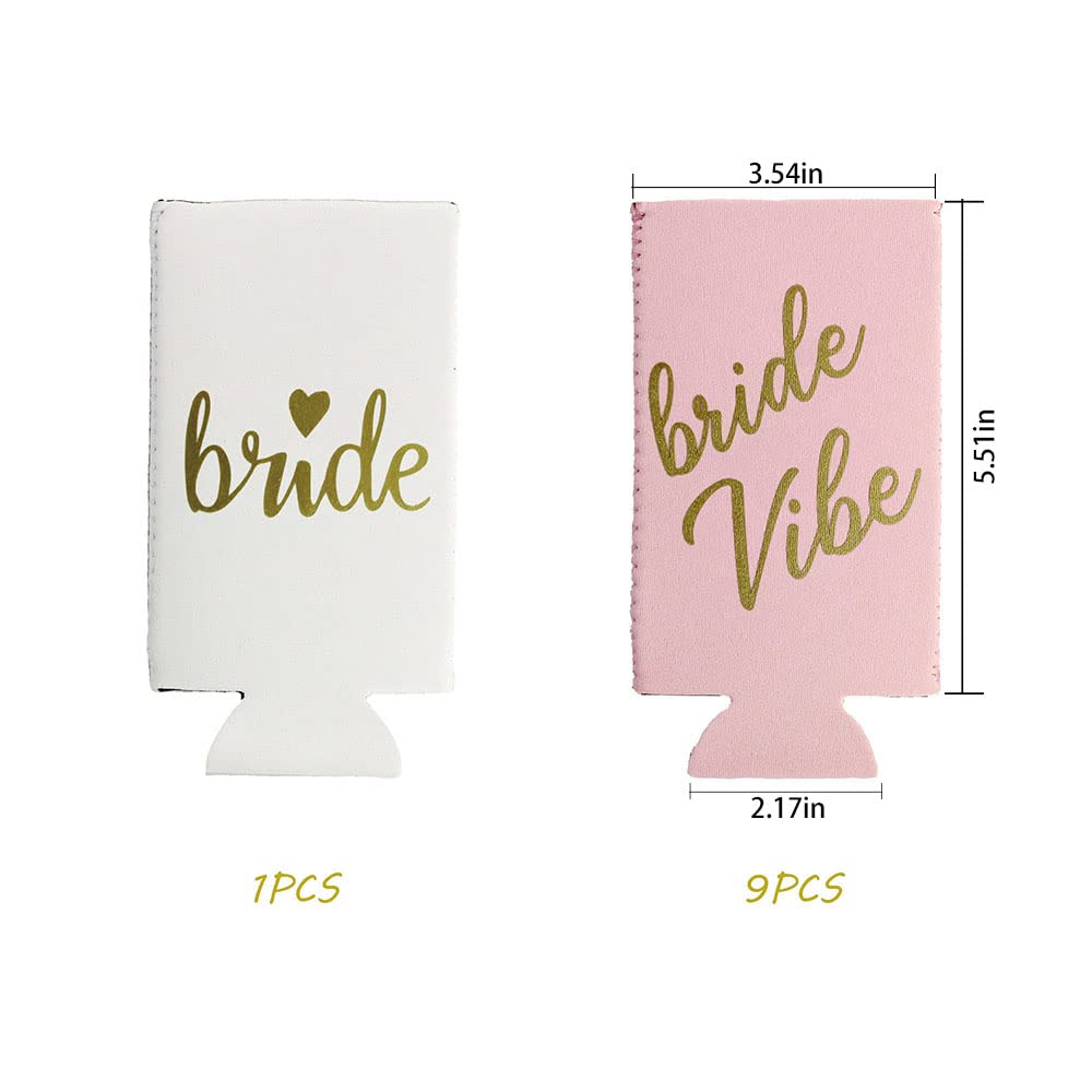 LADY&HOME Bachelorette Slim Can Coolers for Bridesmaid, Set of 10 Bride and Team Bride Can Cooler for Bachelorette Party Favors and Decorations for Wedding (Pink Vibe,Slim)