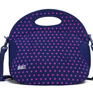 BUILT Spicy Relish Tote Neoprene Lunch Bag with Adjustable Crossbody Strap Mini Dot Navy LB12-MNV