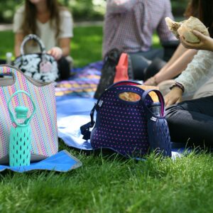 BUILT Spicy Relish Tote Neoprene Lunch Bag with Adjustable Crossbody Strap Mini Dot Navy LB12-MNV