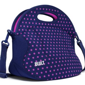 BUILT Spicy Relish Tote Neoprene Lunch Bag with Adjustable Crossbody Strap Mini Dot Navy LB12-MNV