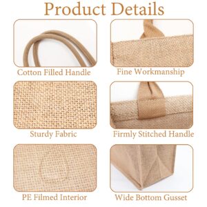 RSLUX Jute Burlap Tote Bag with Laminated Interior and Cotton Handle, Reusable Grocery Shopping Bag Bulk, Plain Bag Craft Embroidery Painting Decoration DIY,Women Wedding, Party, Gift Bag 6Packs