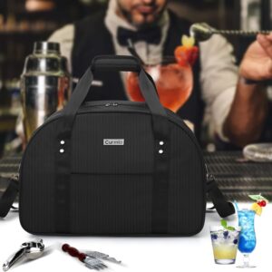 CURMIO Bartender Kit Travel Carrying Bag with Padded Compartment for Wine and Bar Tools Set, Bartender Shoulder Tote Bag for Home Indoor Outdoor Patio Party, Black, BAG ONLY, Patent Pending