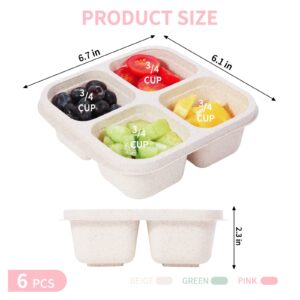 Nuoqiuu 6 Pack Snack Containers, 4 Compartment Lunchable Containers, Reusable Meal Prep Snack Containers for Kids, Snack Bento Boxes for Toddler School, Work and Travel