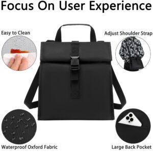 GYEUKHAM Insulated Lunch Bag for Men/Women/Kids, Roll top Reusable Lunch Box with Adjustable Shoulder Strap, Thermal Lunch Cooler Tote Container for Adults/Teens School Work Office Picnic,Black