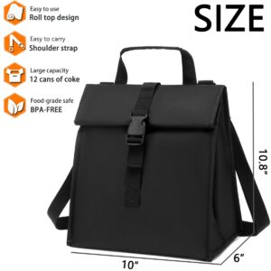 GYEUKHAM Insulated Lunch Bag for Men/Women/Kids, Roll top Reusable Lunch Box with Adjustable Shoulder Strap, Thermal Lunch Cooler Tote Container for Adults/Teens School Work Office Picnic,Black